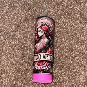 Tattoo Artist Themed Tumbler with Pink Accents - Personalized “Natalie”